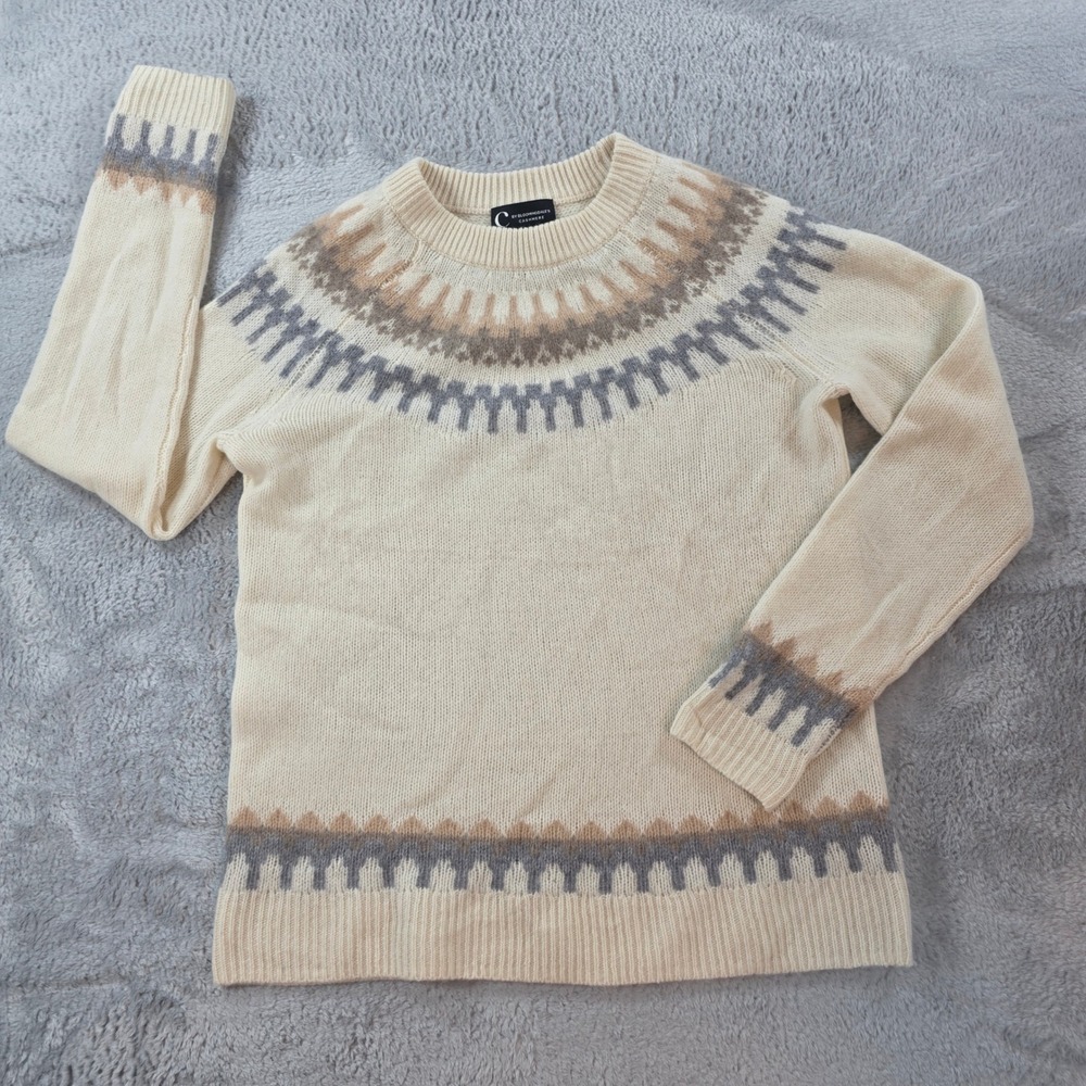 C by Bloomingdale's Women XS Cream Cashmere Fair Isle Crew Neck Sweater Raglan